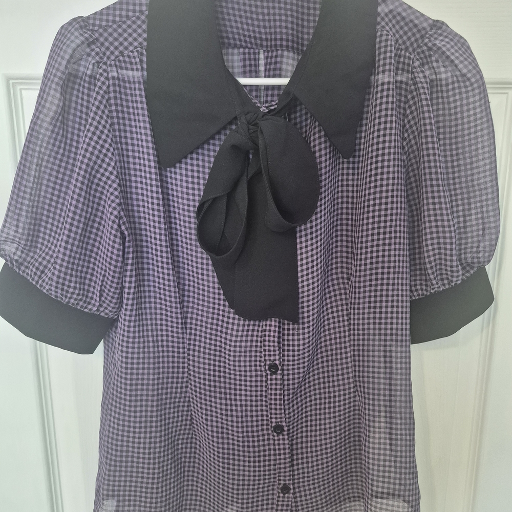 Voodoo Women's Purple Checkered Blouse with Black Collar Size L US 8